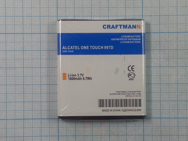 АКБ CRAFTMANN для Alcatel ONE TOUCH 997D 1800mAhLi-ion