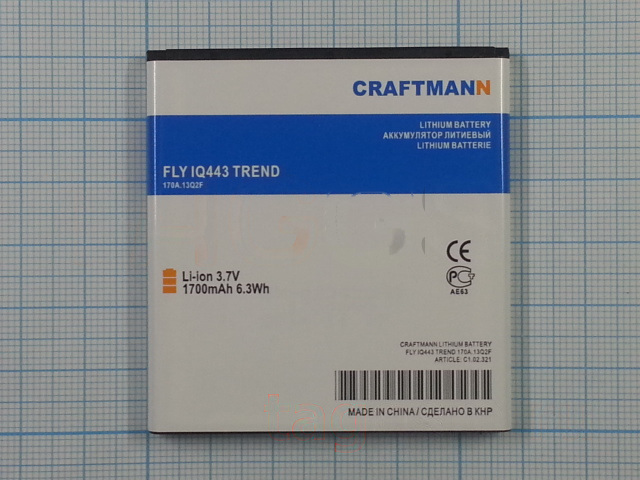 АКБ CRAFTMANN для Fly IQ443 TREND 1700mAh Li-ion