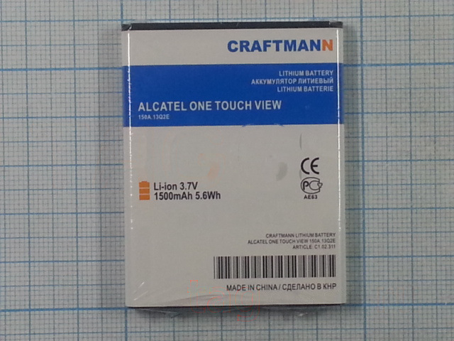 АКБ CRAFTMANN для Alcatel OT VIEW 1500mAh Li-ion
